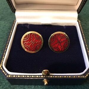 Red Enamel and Gold Earrings